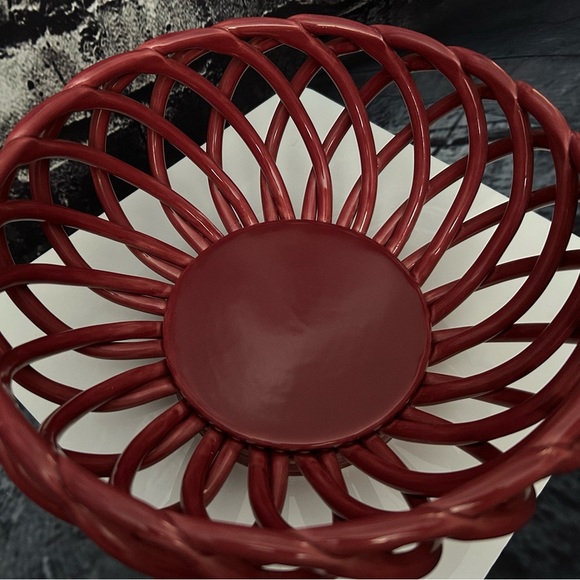 Lindsey Jordan 10” Braided Weave Ceramic Fruit/Bread Bowl | Burgundy - Picture 5 of 6